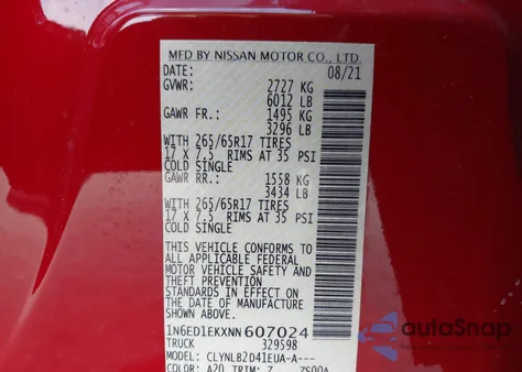 2022 Nissan Frontier Sv 4X4 из США, поврежденный, VIN 1N6ED1EKXNN607024